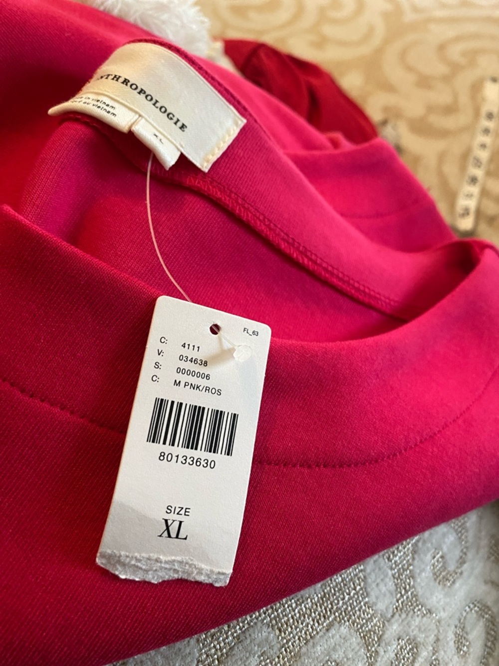 Anthropologie Fuchsia Blouse XL • Puff Sleeve Button Cuff Top • NWT - Picture 9 of 9